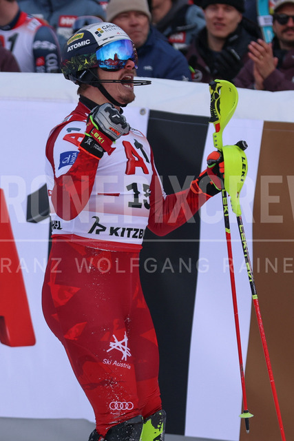 Audi FIS Ski World Cup: Men’s Slalom – Hahnenkamm Race, Kitzbuehel | Kitzbuehel, Austria, 25.Jan.26 - Alpine Skiing - FIS World Cup, Hahnenkamm Race, Slalom, men. The image shows FELLER Manuel (AUT, Atomic).