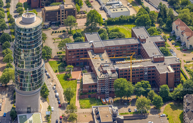 Bochum220503799 | Luftbild, geplanter Verlauf Radweg RS1 Ruhrschnellradweg, Exzenterhaus Bochum Bürohochhaus, Baustelle Agentur für Arbeit Bochum, Südinnenstadt, Bochum, Ruhrgebiet, Nordrhein-Westfalen, Deutschland