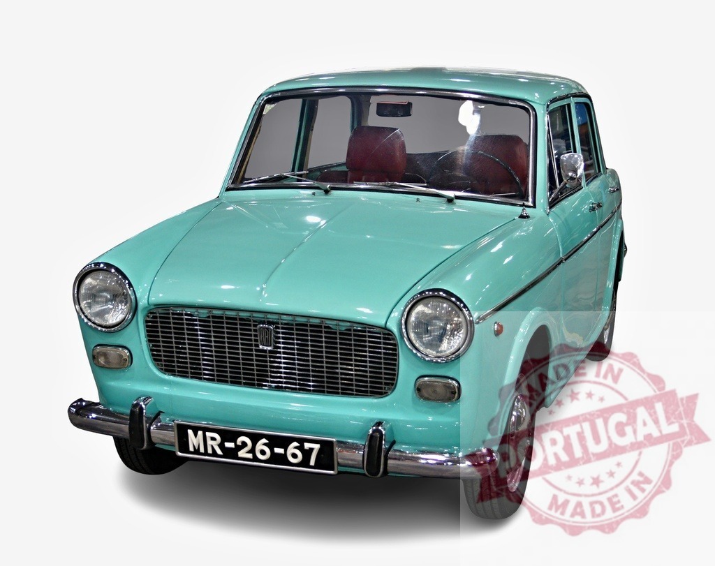 Premier Padmini showcasing its vintage charm in a studio setting | Light blue Premier Padmini, a classic Indian car, posing in a bright studio environment - Realized with Pictrs.com