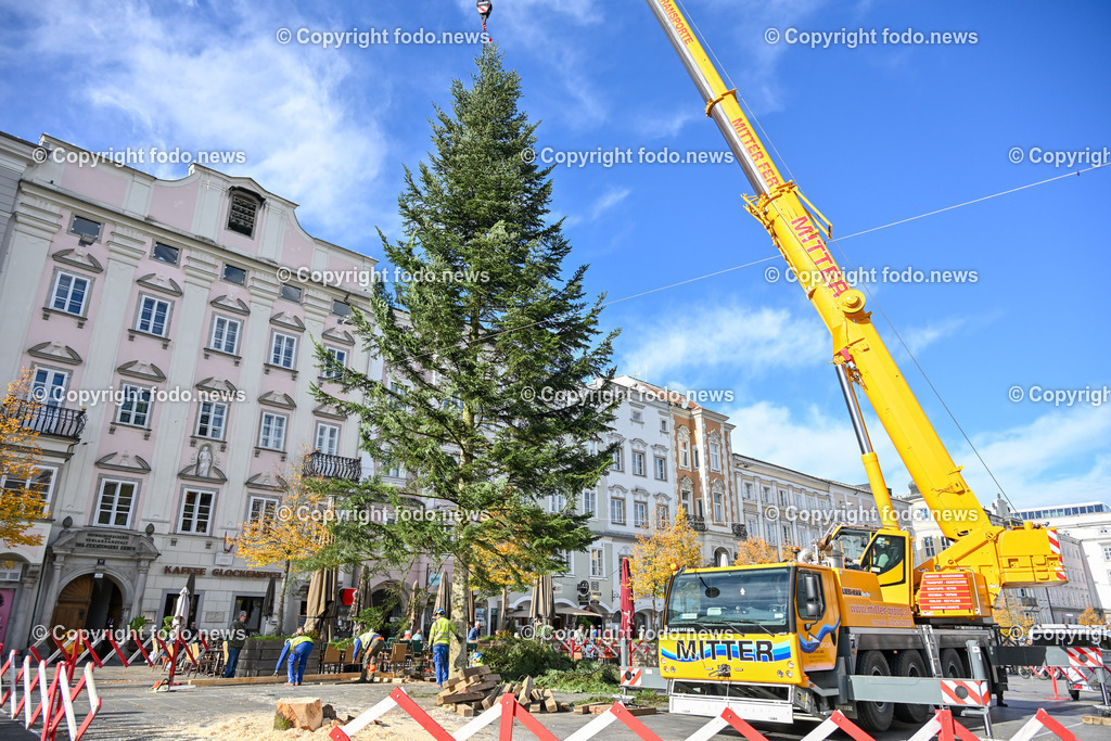 Hauptplatz Linz_ Aufstellen des Christbaum 2023_ 02.11.2023-5 | 02.11.2023, Hauptplatz Linz, AUT, Aufstellen des Christbaum 2023, im Bild Christbaum Hauptplatz Linz 2023