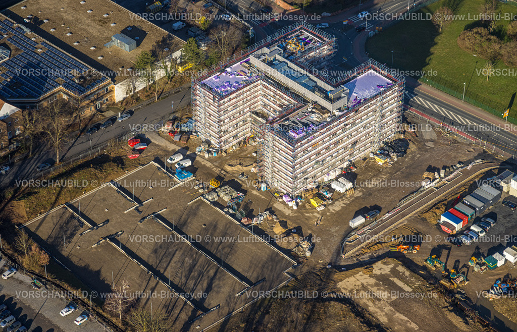 Unna240100364 | Luftbild, Baustelle und Neubau für das Jobcenter Kreis Unna am neuen Stadtquartier Viktoriastraße, Verkehrssituation, Unna, Ruhrgebiet, Nordrhein-Westfalen, Deutschland