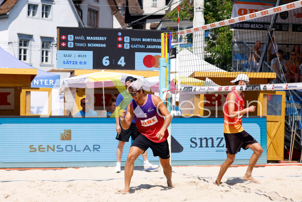 Obi BeachTour 2026 - Basel | BASEL, SWITZERLAND - JULY 18: GAÉTAN JAUFFRET (SUI) during the Obi BeachTour 2026 match between MASSEREY / SCHNEGG (SUI) and BORTOLUZZI / JAUFFRET (SUI) at Barfüsserplatz on July 18, 2026 in Basel, Switzerland. - Realisiert mit Pictrs.com