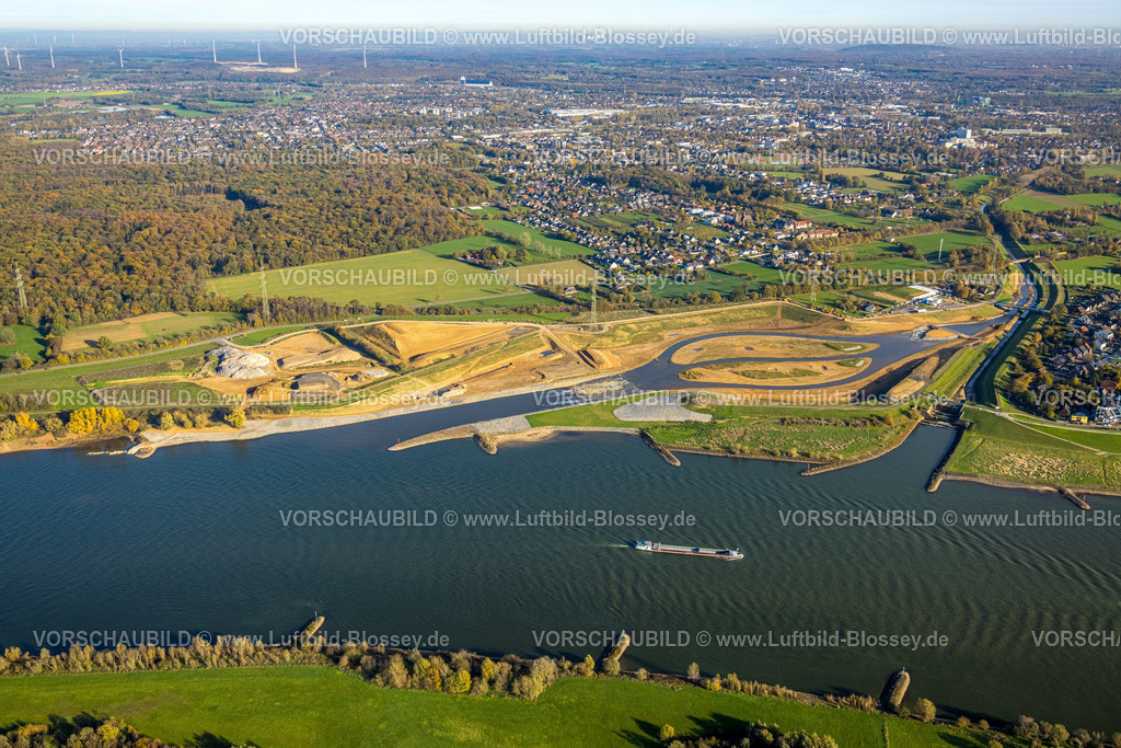Dinslaken221102342Emschermuendung | Luftbild der alten und der neuen Emschermündung auf der Stadtgrenze zwischen Dinslaken und Voerde, Mündung in den Fluß Rhein, Emscherumbau, EGLV, Emschergenossenschaft, neue Emschermündung, Fischtreppe, Ruhrgebiet, Nordrhein-Westfalen, Deutschland