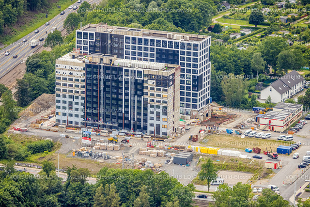 Bochum220603706 | Luftbild, Baustelle und Neubau Studentenwohnheim in Modulbauweise am Community Campus an der Universitätsstraße, Wiemelhausen, Bochum, Ruhrgebiet, Nordrhein-Westfalen, Deutschland