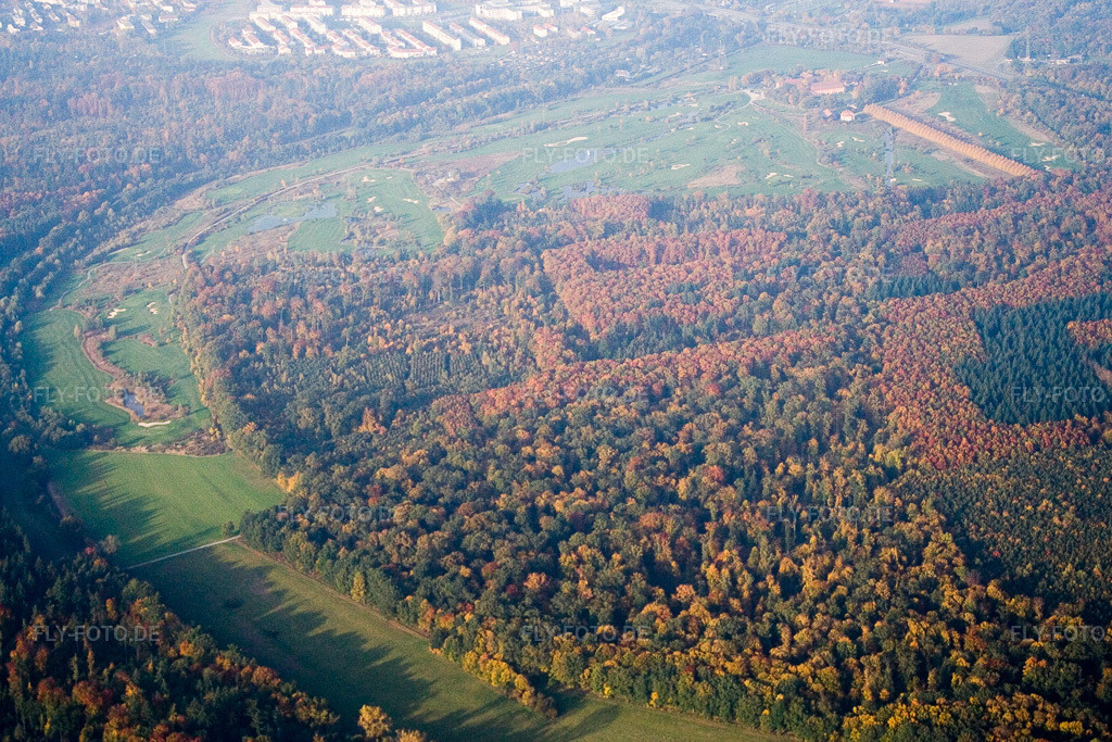 Luftbild: Hofgut Scheibenhardt, Golfplatz im Ortsteil Beiertheim-Bulach in Karlsruhe im Bundesland Baden-Württemberg in Deutschland. Foto: IMG_14088.jpg vom 11.10.2008 durch Werner Riehm/FLY-FOTO.de