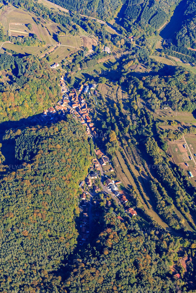 Luftbild: Ortsansicht von Westen in Oberschlettenbach im Bundesland Rheinland-Pfalz in Deutschland. Foto: IMG_095250.jpg vom 16.10.2016 durch Werner Riehm/FLY-FOTO.de