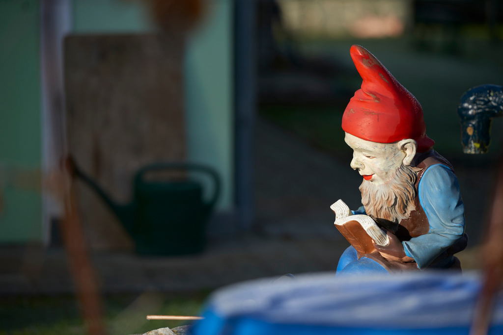 lesender Gartenzwerg | Rohrbrunn, Austria - December 24, 2014: lesender Gartenzwerg. - Realisiert mit Pictrs.com