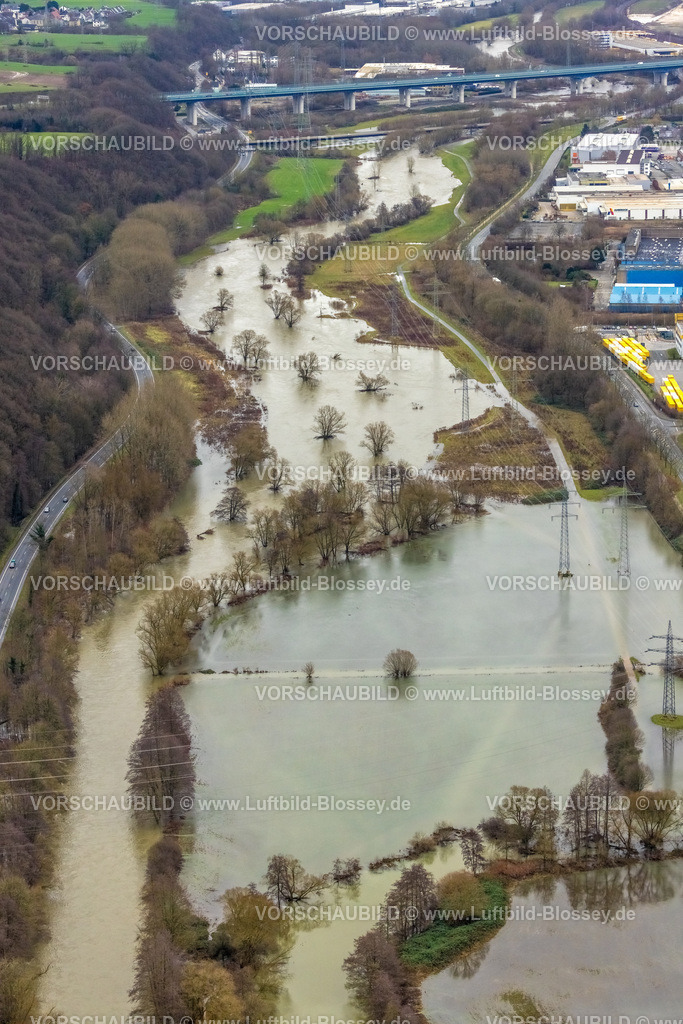 Hagen231201552Lenne2 | Luftbild vom Weihnachtshochwasser 2023, Fluss Lenne, tritt über die Ufer, Renaturierung,  Boele, Hagen, Ruhrgebiet, Nordrhein-Westfalen, Deutschland