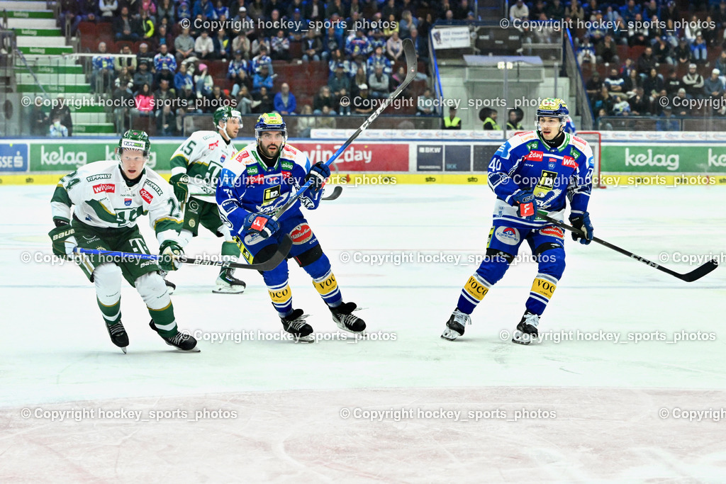 EC IDM WÄRMEPUMPEN VSV vs. FTC-TELEKOM JÉGKORONG | #24 Valtteri Koskela FTC-Telekom, #71 Steven Strong EC VSV, #40 Elias Wallenta EC VSV, EC IDM WÄRMEPUMPEN VSV vs. FTC-TELEKOM JÉGKORONG, EC IDM WÄRMEPUMPEN VSV vs. FTC-TELEKOM JÉGKORONG am 19.10.2025 in Villach (Stadthalle Villach), Austria, (Photo by Bernd Stefan)