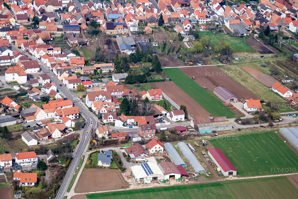 Luftbild: Gensheimer Bio-Hofladen von Südwesten in Offenbach an der Queich im Bundesland Rheinland-Pfalz in Deutschland. Foto: IMG_9713.jpg vom 15.03.2008 durch Werner Riehm/FLY-FOTO.de