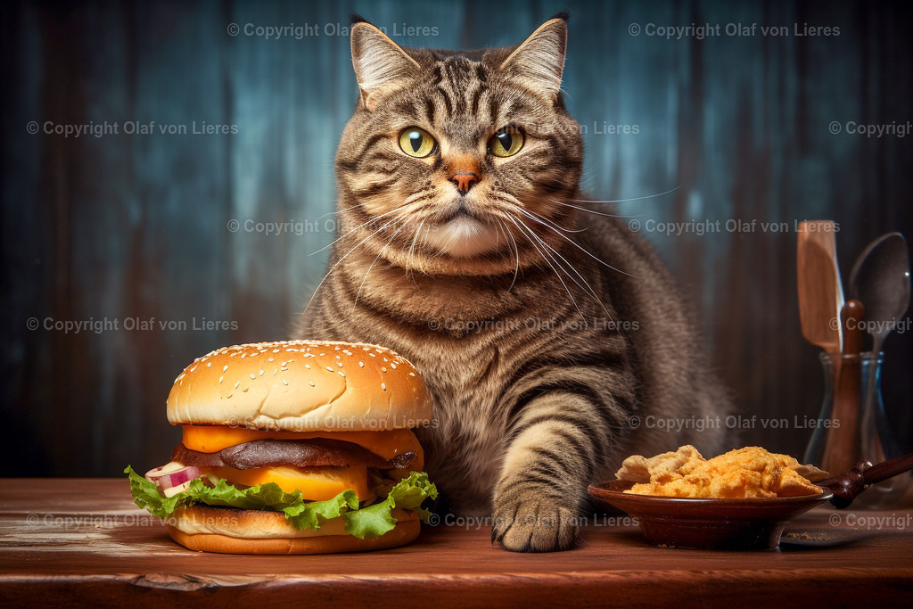 Katzen mit Hamburger | Katzen beim essen