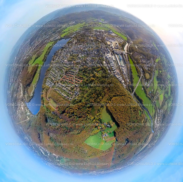Wetter20221020_03-Mitte | Luftbild, Wetter-Mitte, City, Harkortsee, Wald Herbstfarben, Fisheye Aufnahme, Fischaugen Aufnahme, 360 Grad Aufnahme, Wetter, Wetter, Ruhrgebiet, Nordrhein-Westfalen, Deutschland