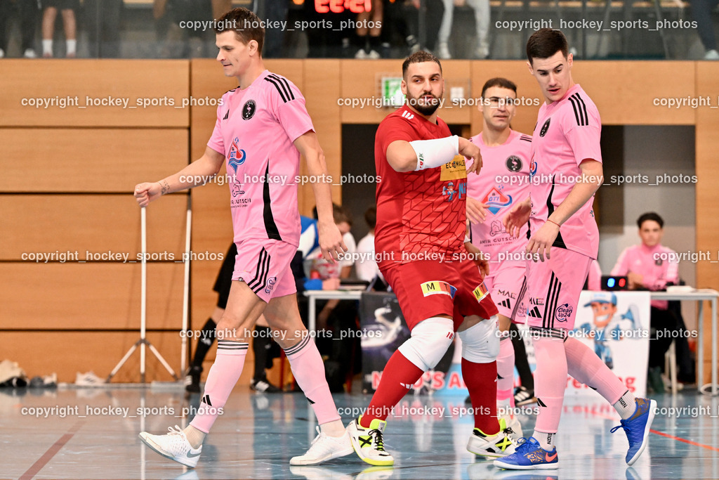 Carinthia Flamengo Futsal Club vs. FC Ljuti Krajisnici | #8 Ervin Jogis Carinthia Flamengo, #1 Youssef Helal Carinthia Flamengo, #21 Robert Dimitrov Carinthia Flamengo, #72 Armin Kahvedzic Carinthia Flamengo,  Carinthia Flamengo Futsal Club vs. FC Ljuti Krajisnici, Carinthia Flamengo Futsal Club vs. FC Ljuti Krajisnici am 05.01.2025 in Klagenfurt (Ballspielhalle Viktring), Austria, (Photo by Bernd Stefan)