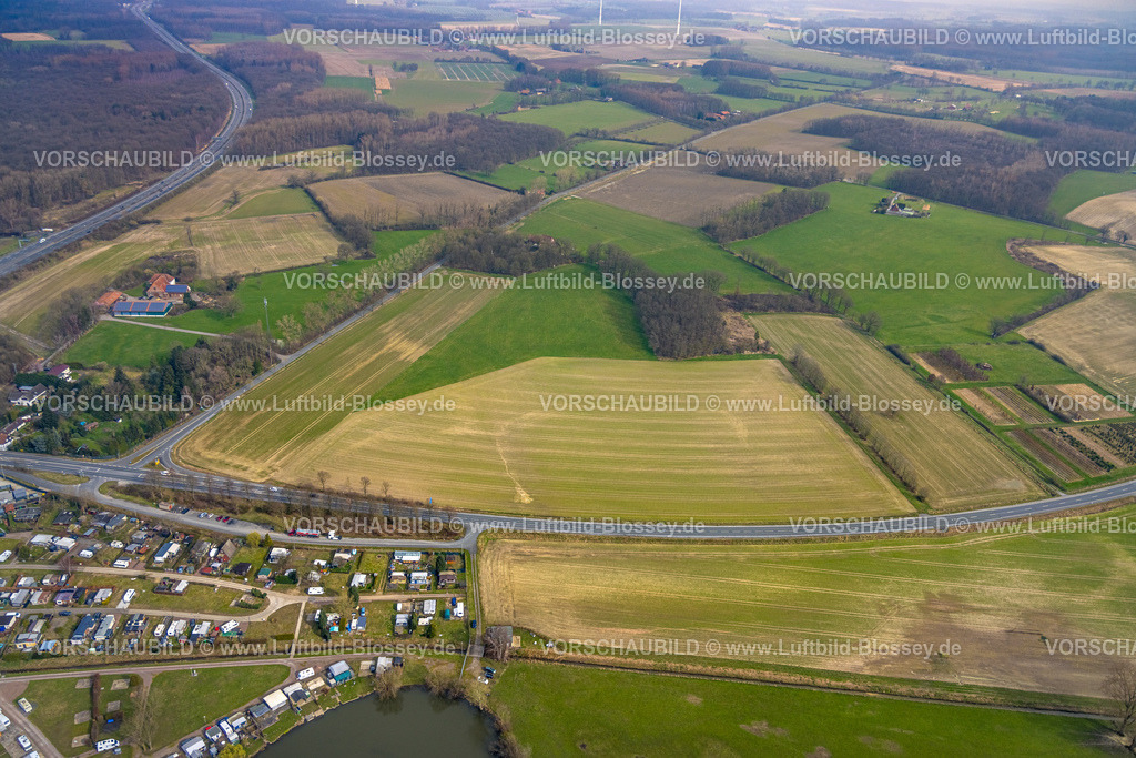 Hamm240306083Uentrop | Luftbild, Campingplatz Uentrop Helbach - Lippetal, Dolberger Straße mit Wiesen und Feldern, Uentrop, Hamm, Ruhrgebiet, Nordrhein-Westfalen, Deutschland