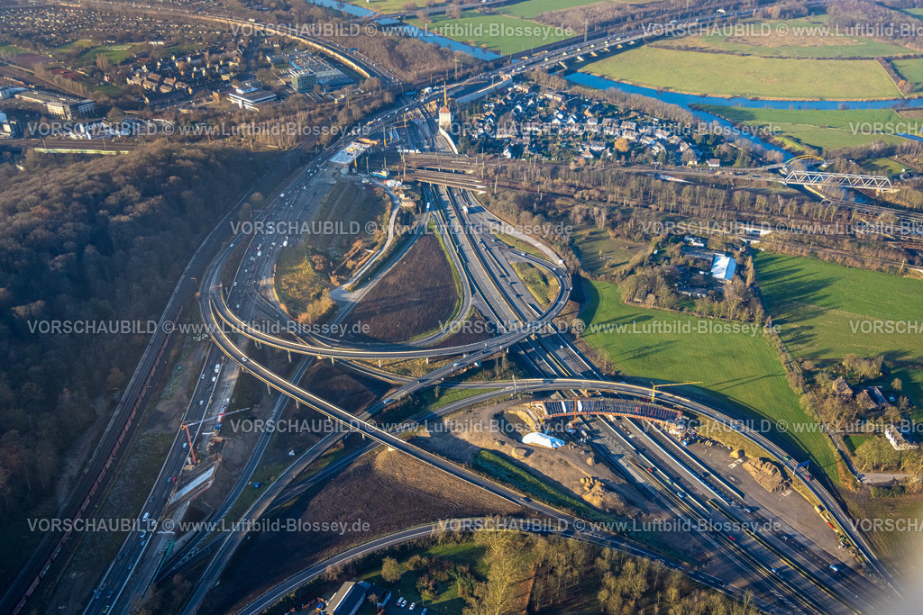 Duisburg241202567 | Luftbild, Autobahnkreuz Kaiserberg, Autobahn A3 und Autobahn A40, Baustelle Regenrückhaltebecken, Duissern, Duisburg, Ruhrgebiet, Nordrhein-Westfalen, Deutschland