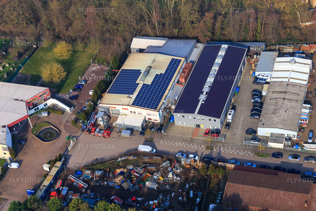 Luftbild: Buschurweg mit Zeich Metallbau GmbH, ArcoSYS Computervertriebs GmbH, Frey Metalltechnik, Inh. Dipl.-Ing. Matthias Frey e.K. und PLAY POINT Spielhalle im Ortsteil Minderslachen in Kandel im Bundesland Rheinland-Pfalz in Deutschland. Foto: IMG_104703.jpg vom 08.02.2018 durch Werner Riehm/FLY-FOTO.deWWW.PLAY-POINT.NET