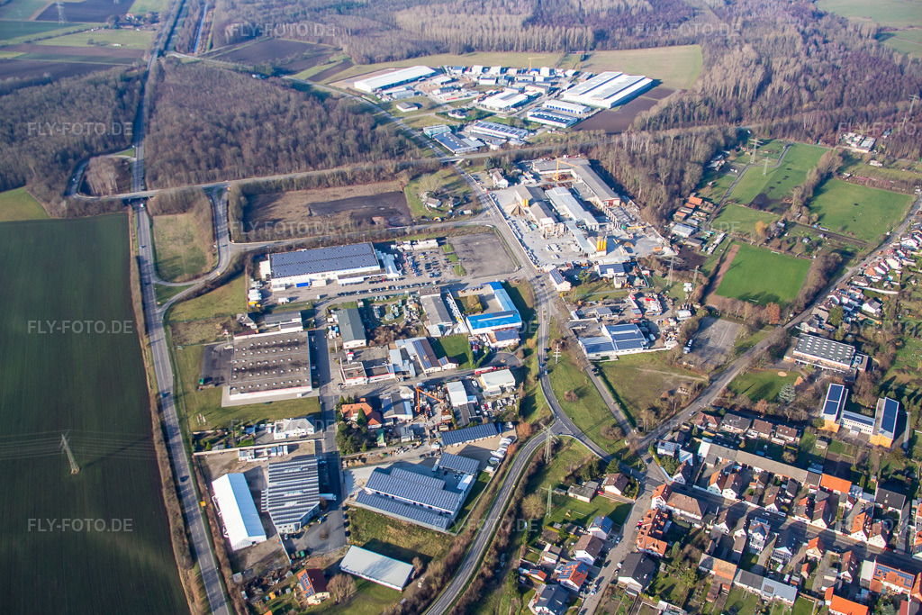Luftbild: Industriegebiet In den Krautstückern im Ortsteil Huttenheim in Philippsburg im Bundesland Baden-Württemberg in Deutschland. Foto: IMG_085444.jpg vom 19.12.2015 durch Werner Riehm/FLY-FOTO.de