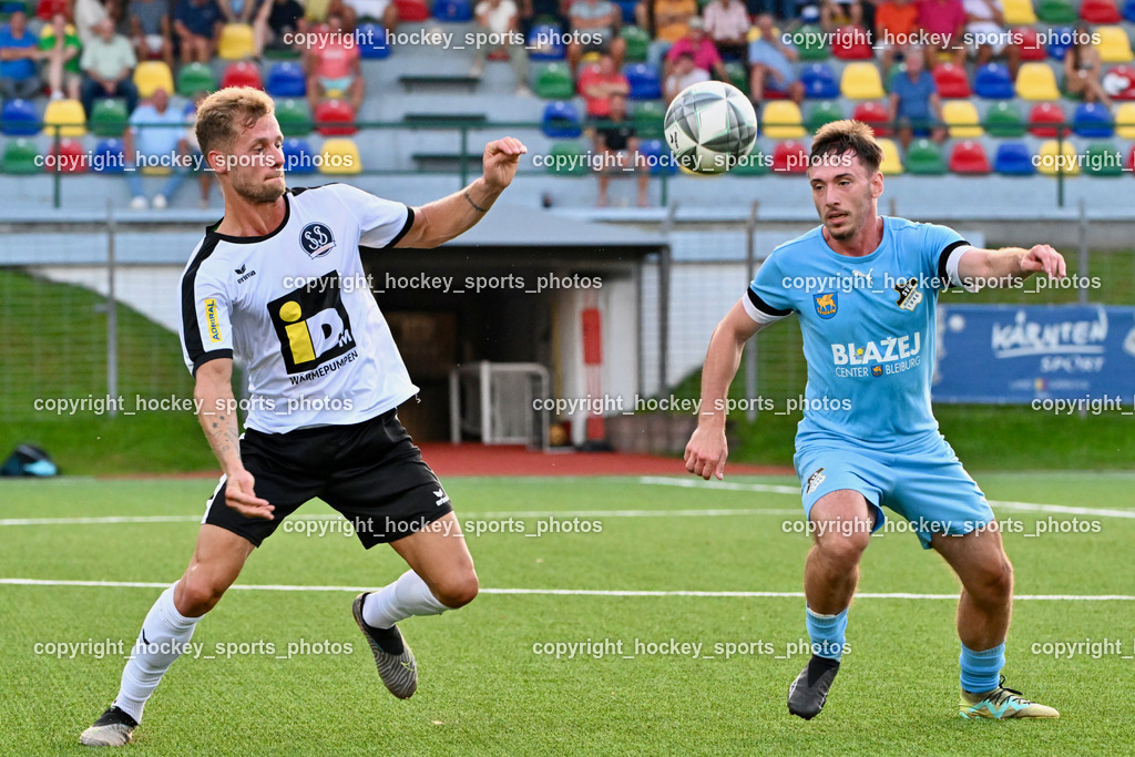SV Spittal vs. SVG Bleiburg | #44 Miha Kostanjsek SV Spittal, #18 Alen Martinovic SVG Bleiburg, SV Spittal vs. SVG Bleiburg, SV Spittal vs. SVG Bleiburg am 14.08.2024 in Spittal an der Drau (Goldeck Stadion), Austria, (Photo by Bernd Stefan)