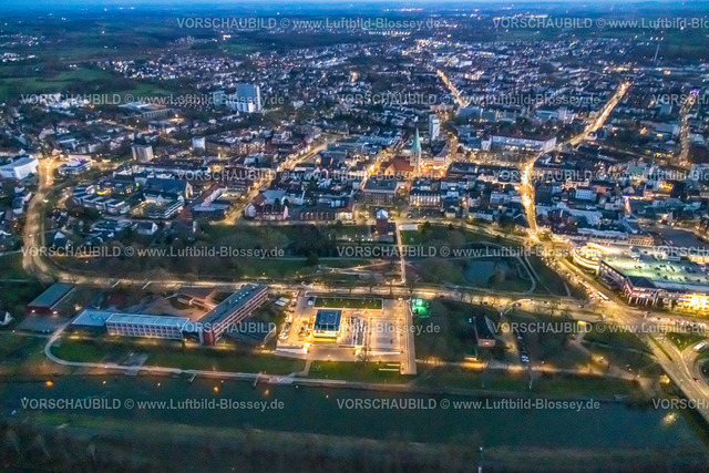 Hamm230102947 | Luftbild, Nordringpark, Wassersportzentrum und City, Nachtaufnahme, Nachtflug, Mitte, Hamm, Ruhrgebiet, Nordrhein-Westfalen, Deutschland