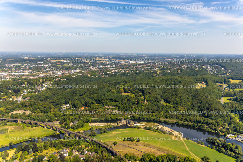 Witten220808845 | Luftbild, Hohenstein Witten mit Berger-Denkmal, Wasserwerk Hohenstein, Ruhrviadukt, Waldgebiet mit Blick über Witten, Witten, Ruhrgebiet, Nordrhein-Westfalen, Deutschland
