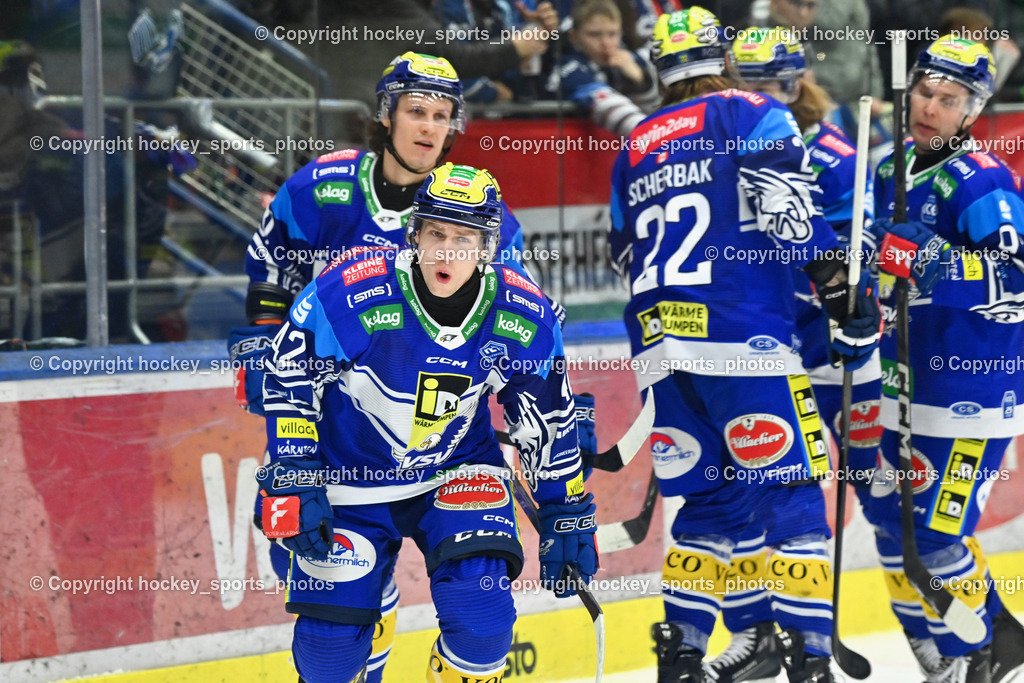 EC IDM Wärmepumpen VSV vs. Hydro Fehervar AV19  | Jubel EC VSV Mannschaft, #22 SCHERBAK Nikita EC VSV, #42 LANZINGER Benjamin EC VSV, #81 RICHTER Marco EC VSV, EC IDM Wärmepumpen VSV vs. Hydro Fehervar AV19 , EC IDM Wärmepumpen VSV vs. Hydro Fehervar AV19  am 01.01.2025 in Villach (Stadthalle Villach), Austria, (Photo by Bernd Stefan)