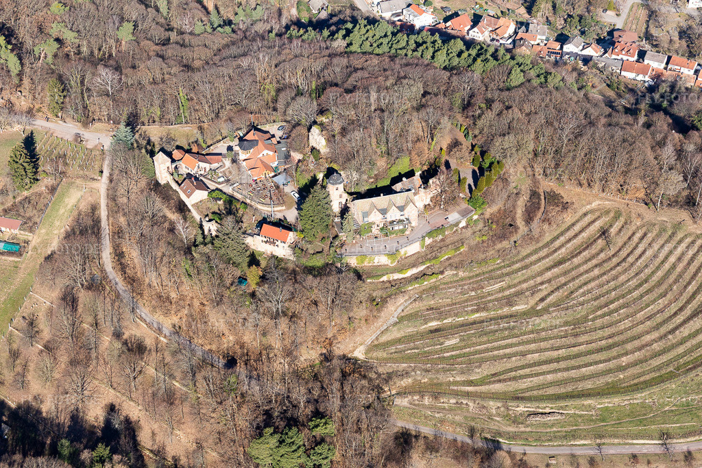 Luftbild: Schloss Kropsburg in Sankt Martin im Bundesland Rheinland-Pfalz in Deutschland. Foto: IMG_112731.jpg vom 27.02.2019 durch Werner Riehm/FLY-FOTO.de