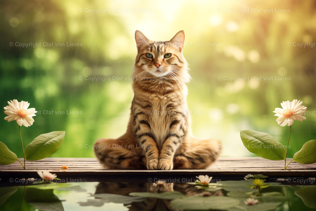 Katze meditiert am See | Katzen bei der Meditation