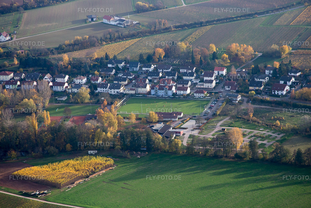 Luftbild: Sportplätze im Ortsteil Ingenheim in Billigheim-Ingenheim im Bundesland Rheinland-Pfalz in Deutschland. Foto: IMG_085176.jpg vom 08.11.2015 durch Werner Riehm/FLY-FOTO.de