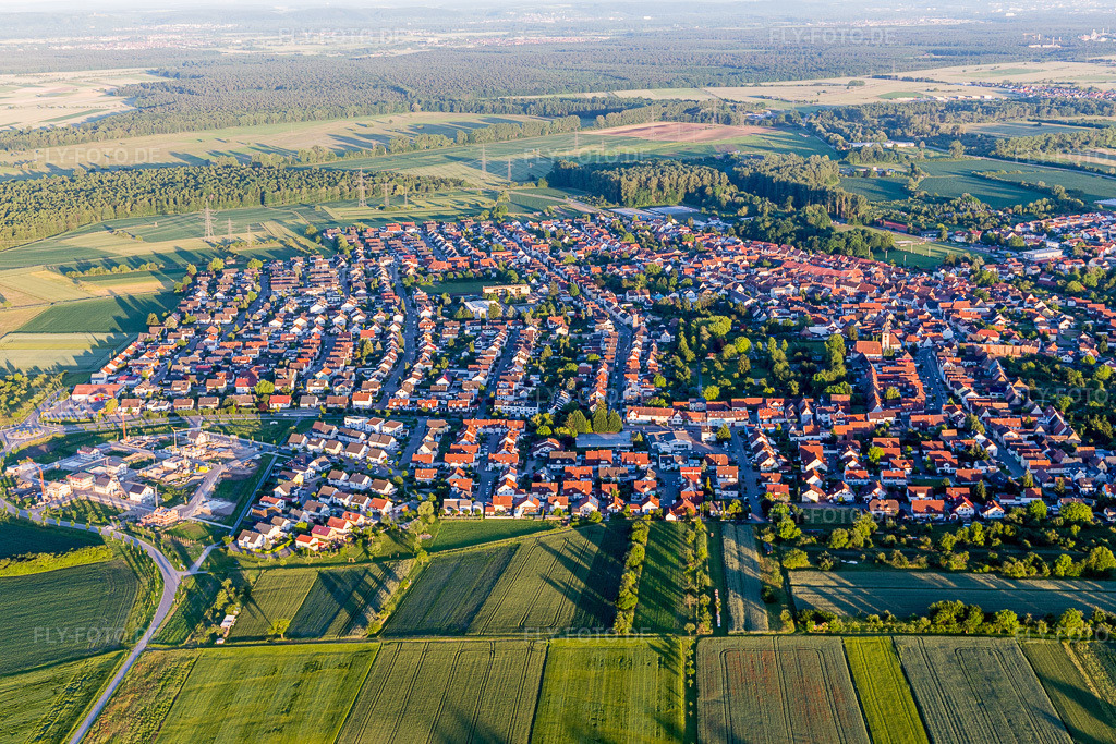 Luftbild: Dorf - Ansicht im Ortsteil Rußheim in Dettenheim im Bundesland Baden-Württemberg in Deutschland. Foto: IMG_100916.jpg vom 10.06.2017 durch Werner Riehm/FLY-FOTO.de