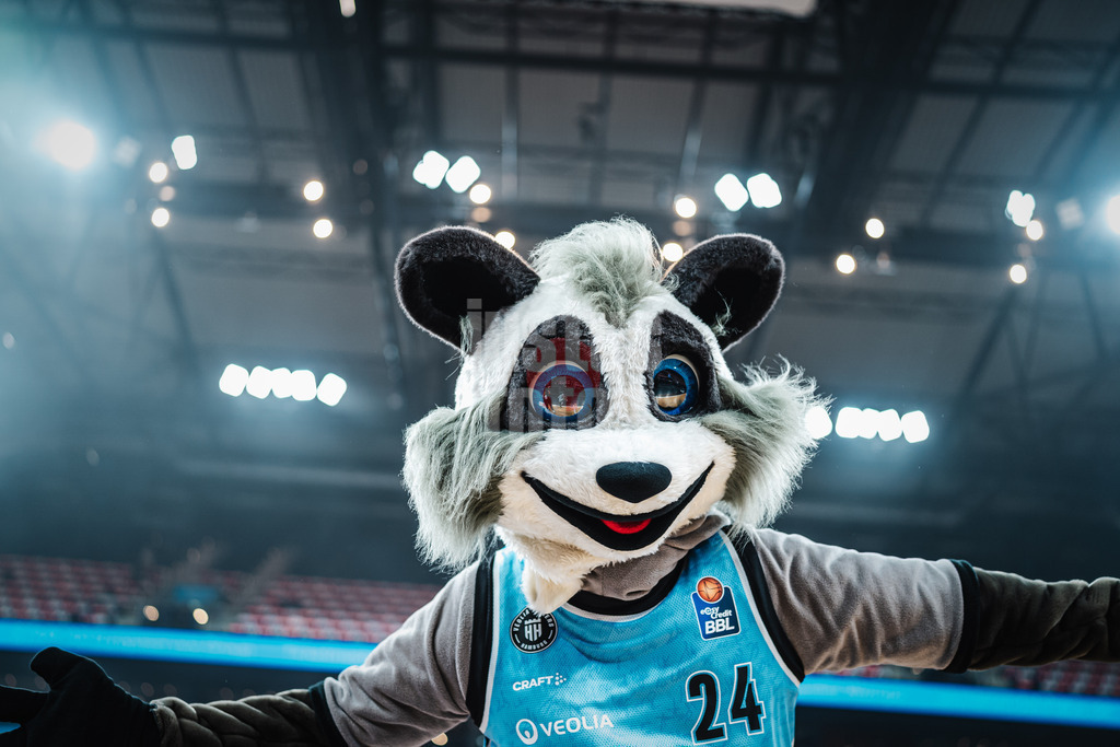 Basketball | Männer | Saison 2023/2024 | easyCredit Basketball Bundesliga | Veolia Towers Hamburg vs. FC Bayern München | 26.03.2024 | Das neue Maskottchen der Hamburg Towers Willy der Waschbär