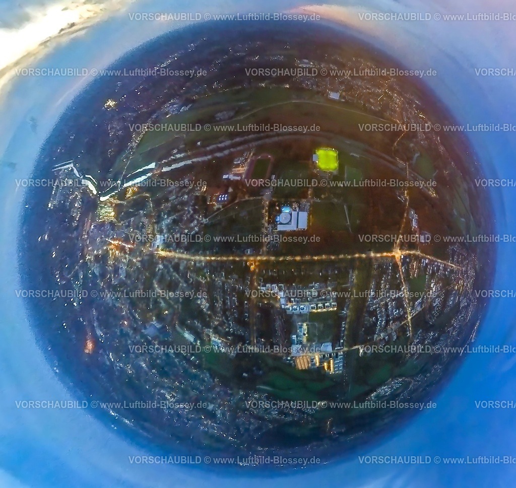 Hamm231190129Osten-topaz | Luftbild, Nachtaufnahme Hamm-Ost mit leuchtender Ostenallee, Erlensraum Fluss Lippe und Datteln-Hamm-Kanal, Sportzentrum Ost mit der beleuchteten Maximare Erlebnistherme und 24nexx Arena bzw. Betten Kutz Stadion der Hammer Spielvereinigung, Erdkugel, Fisheye Aufnahme, Fischaugen Aufnahme, 360 Grad Aufnahme, tiny world, little planet, fisheye Bild, Mitte, Hamm, Ruhrgebiet, Nordrhein-Westfalen, Deutschland