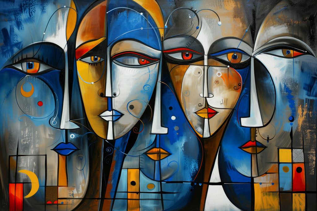 2405014 - Gesichter der Nacht | Abstrakte Gesichter im Stil eines Gemäldes, das eine nächtliche Atmosphäre ausstrahlt.