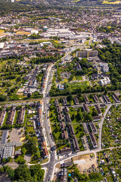 Witten230701203 | Luftbild, Pferdebachstraße Sanierung, von Leostraße bis Ardeystraße, Evang. Krankenhaus, Ärztehaus, Neue Radbrücke Rheinischer Esel, Bahnübergang Ziegelstraße, Witten, Ruhrgebiet, Nordrhein-Westfalen, Deutschland