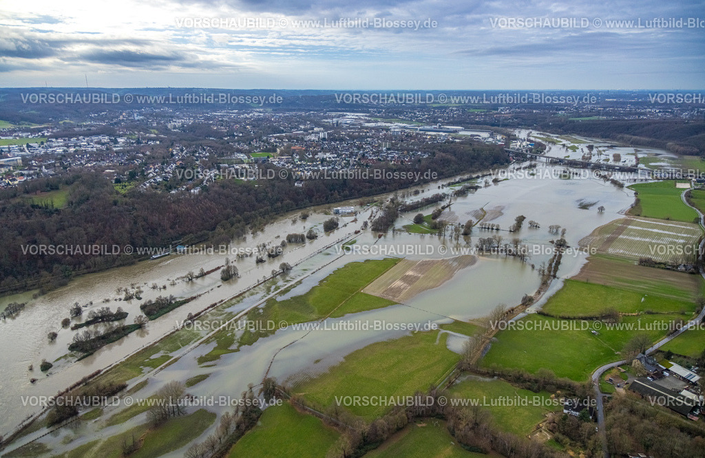 Hattingen231202166Ruhr | Luftbild, Ruhrhochwasser, Weihnachtshochwasser 2023, starke Regenfälle,  Stiepel, Bochum, Ruhrgebiet, Nordrhein-Westfalen, Deutschland