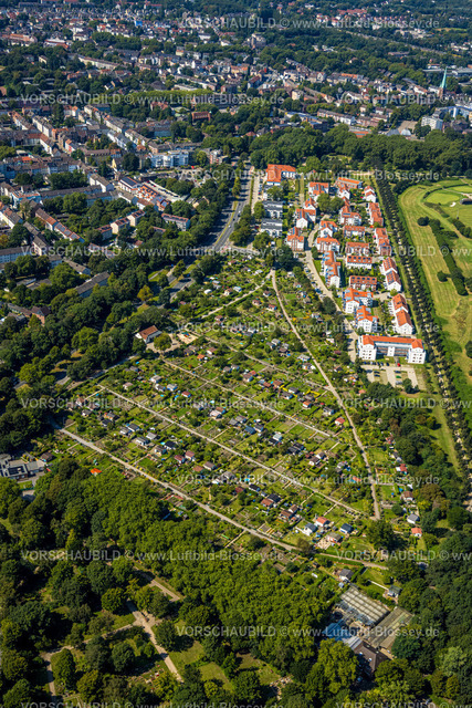 Gelsenkirchen240807187GE-Nord | Luftbild, Wohnsiedlung Am Bowengarten mit roten Dächern und KGV Kleingärtnerverein Horst-Emscher e.V., Horst, Gelsenkirchen, Ruhrgebiet, Nordrhein-Westfalen, Deutschland