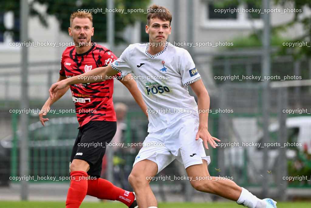 SAK vs. ATUS Ferlach | #23 Dejan Kern ATUS Ferlach, #11 Luka Jerin SAK, SAK vs. ATUS Ferlach, SAK vs. ATUS Ferlach am 01.08.2025 in Klagenfurt (Sportpark Welzenegg), Austria, (Photo by Bernd Stefan)