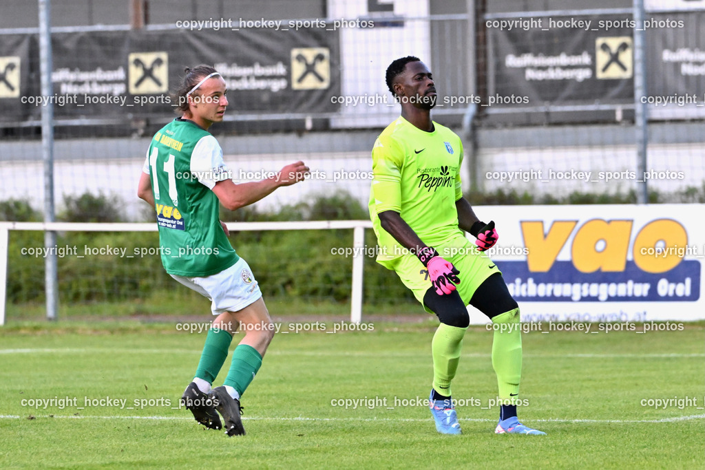 WSG Radenthein vs. URC Thal Assling | #11 Fabian Richard Dullnig WSG Radenthein, #99 Ayotunde Ezekiel Ikuepamitan URC Thal Assling, WSG Radenthein vs. URC Thal Assling, WSG Radenthein vs. URC Thal Assling am 30.05.2025 in Radenthein (Sportplatz Radenthein), Austria, (Photo by Bernd Stefan)