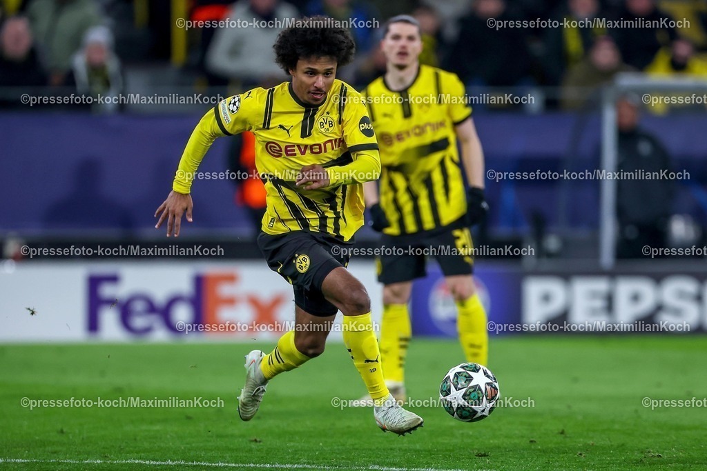 UCL1902250102274 | 19.02.2025, Fußball, UEFA Champions League, Borussia Dortmund - Sporting Lissabon, Signal Iduna Park, Knockout phase play-offs, Saison 2024 2025: Karim Adeyemi (BVB #27)