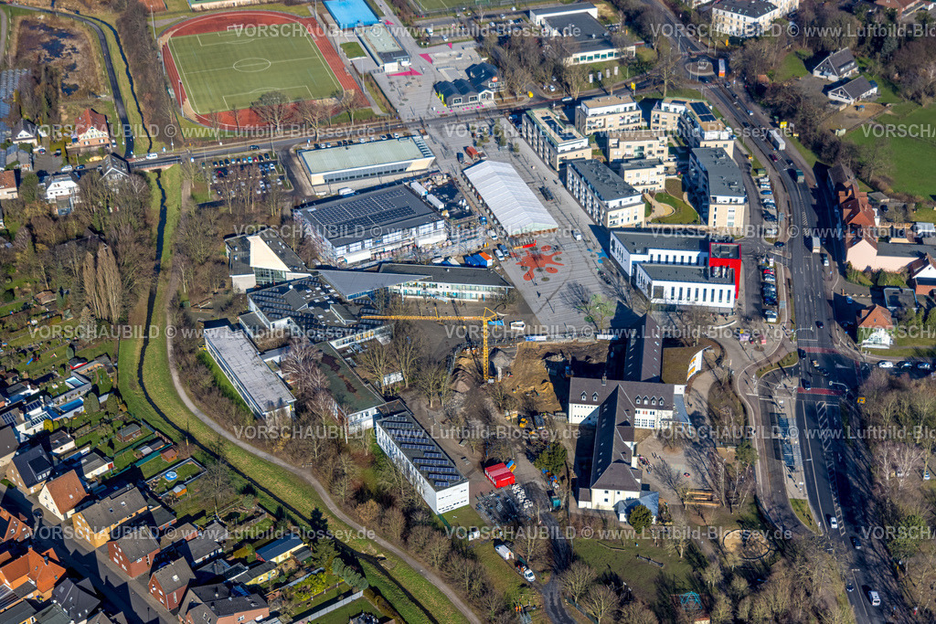 Selm230205573 | Luftbild, Campusplatz Süd, Städtisches Gymnasium, Caritas Altenwohnhaus St. Josef, Selm, Münsterland, Nordrhein-Westfalen, Deutschland