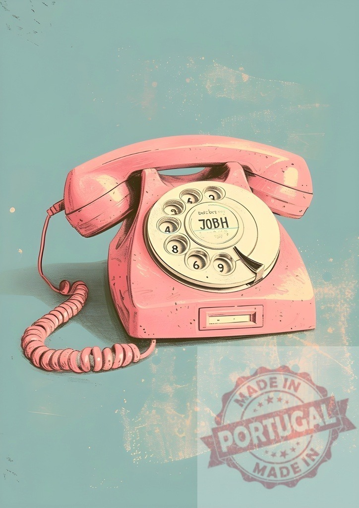 Pink rotary phone showing job offer on vintage background | Pink vintage rotary phone showing job offer on its dial, placed on a vintage background - Realized with Pictrs.com