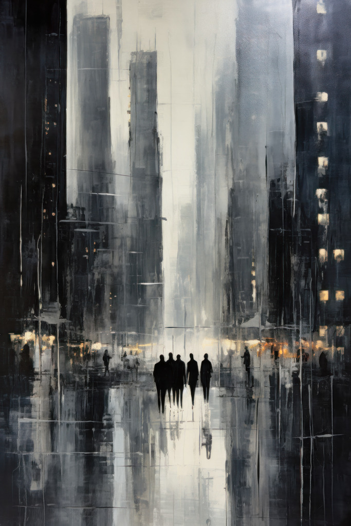 2308064 - Moderne Großstadt | Düsteres graues Bild einer modernen Großstadt auf Leinwand, Acrylglas, Dibond oder als Poster.