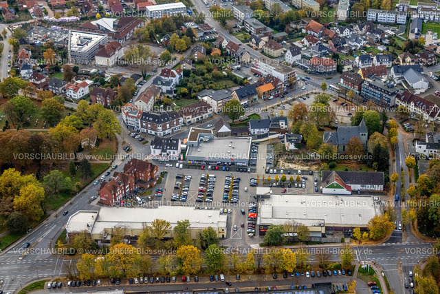 Hamm221012187 | Luftbild, Einkaufszentrum mit Aldi, DM Markt und Edeka Supermarkt, Evang. St.-Victor-Kirche, Herringen, Hamm, Ruhrgebiet, Nordrhein-Westfalen, Deutschland