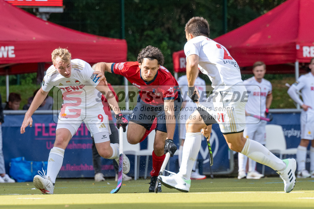 SFE_20230923_0015 | Hockey 1. Bundesliga Herren Rot-Weiss - Berliner HC am 23.09.2023 in Köln (KTHC Stadion Rot-Weiss Köln Tennis and Hockey Club), Photo: Stephan Fehrmann 2023 (Sports-Gallery),Luis Höchemer ( Rot-Weiss Köln #9 ) ,Phillip Holzmüller (Rot-Weiss Köln #21 )