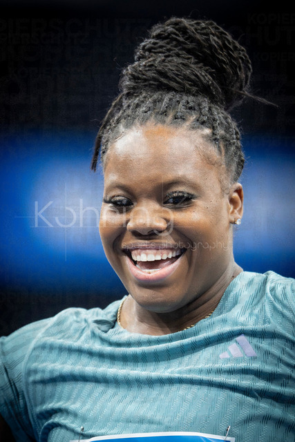 ISTAF Indoor; Duesseldorf, 24.01.2026 | DUESSELDORF, GERMANY - JANUARY 24: Jessica Ramsey (USA), shot put, smiling during the ISTAF Indoor Dusseldorf at PSD Bank Dome on January 24, 2026 in Duesseldorf, Germany. 