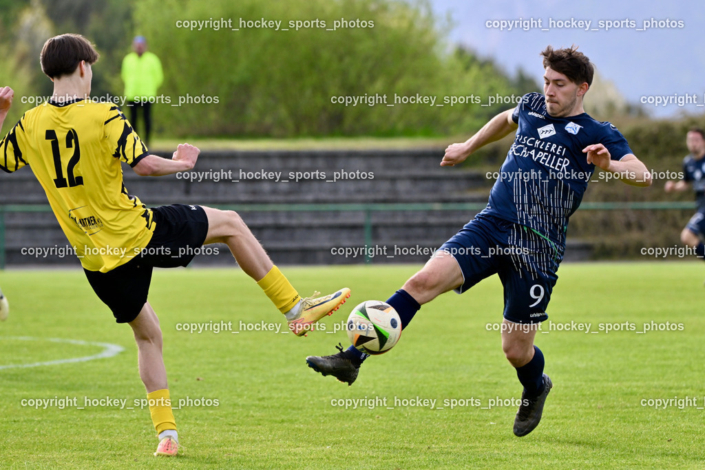 FC Faakersee vs. FC Dölsach | #12 Moritz Nico Prugger FC Faakersee, #9 Philipp Hochegger FC Dölsach, FC Faakersee vs. FC Dölsach, FC Faakersee vs. FC Dölsach am 20.04.2025 in Finkenstein (Sportplatz Finkenstein), Austria, (Photo by Bernd Stefan)