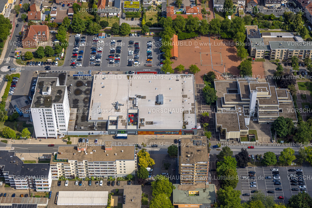 Hamm250700230Bockum-Hoevel | Luftbild, Rathaus-Center und Höveler Markt, Bürgeramt Terrassenhaus, Parkplätze, Hochhaussiedlung, Bockum-Hövel, Hamm, Ruhrgebiet, Nordrhein-Westfalen, Deutschland