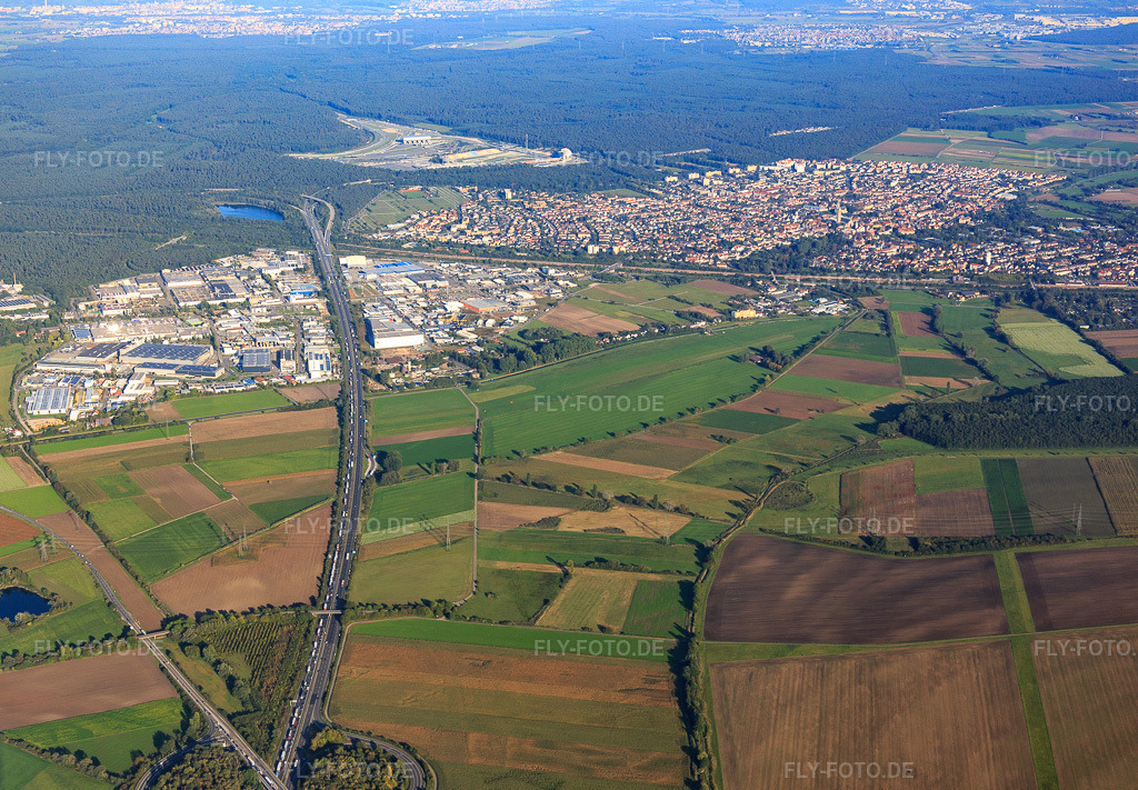 Luftbild: A61 Richtung Autobahndreieck Hockenheim in Hockenheim im Bundesland Baden-Württemberg in Deutschland. Foto: IMG_072923.jpg vom 23.09.2014 durch Werner Riehm/FLY-FOTO.de