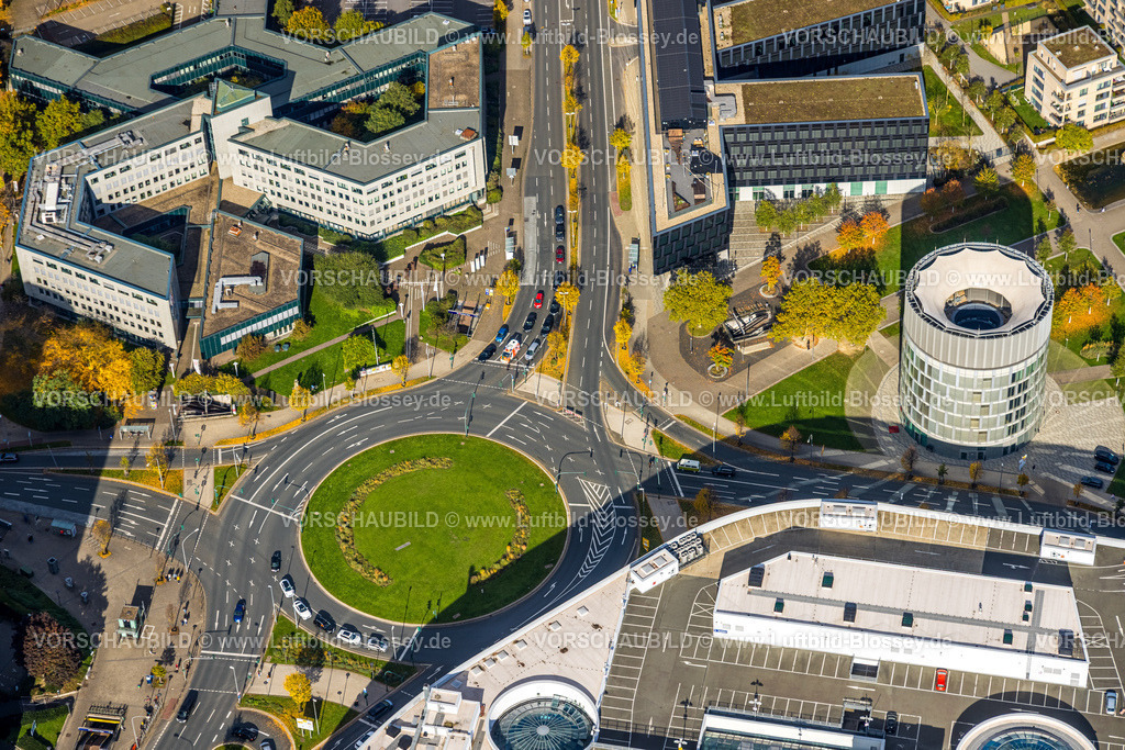 Essen251003498Mitte | Luftbild, Kreisverkehr Berliner Platz und Funke Medienturm, Westviertel, Essen, Ruhrgebiet, Nordrhein-Westfalen, Deutschland