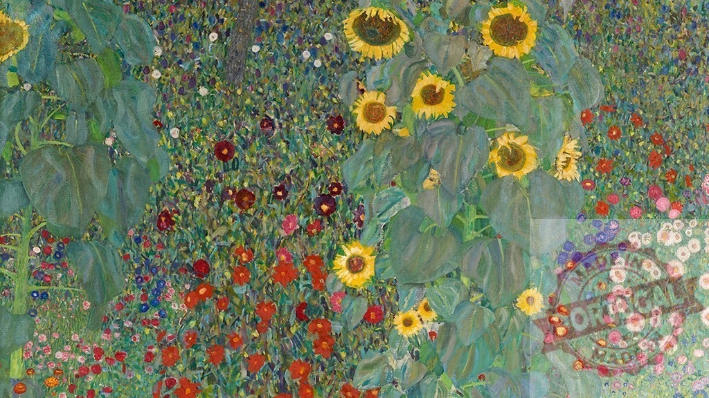 Klimt art wallpaper, desktop background, Farm Garden with Sunflowers | Klimt art wallpaper, desktop background, Farm Garden with Sunflowers - Realized with Pictrs.com