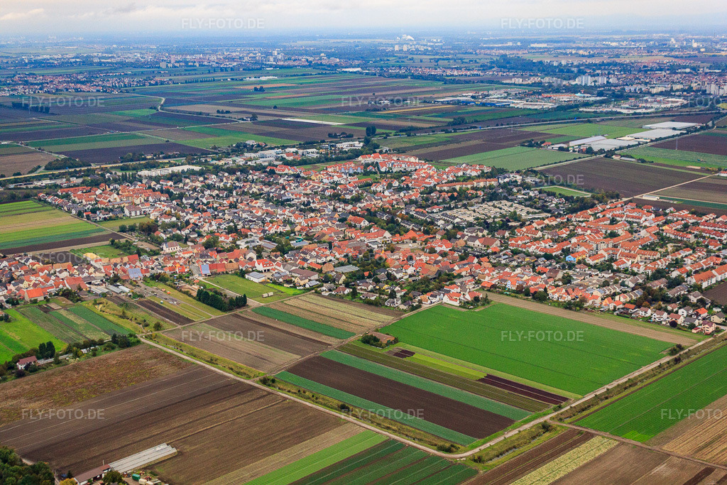 Luftbild: Ortsansicht von Südwesten im Ortsteil Ruchheim in Ludwigshafen im Bundesland Rheinland-Pfalz in Deutschland. Foto: IMG_34191.jpg vom 02.10.2010 durch Werner Riehm/FLY-FOTO.deAuflösung des Originals: 4752 x 3168 px